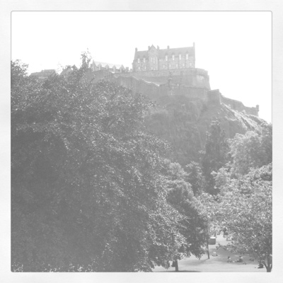 Black and white image of Edinburgh Castle