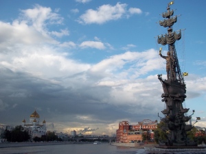 Monument to Peter the Great, the Moscow river and the cathedral of christ the saviour