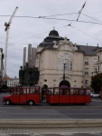 Town sight seeing train and the national theatre, Bratislava